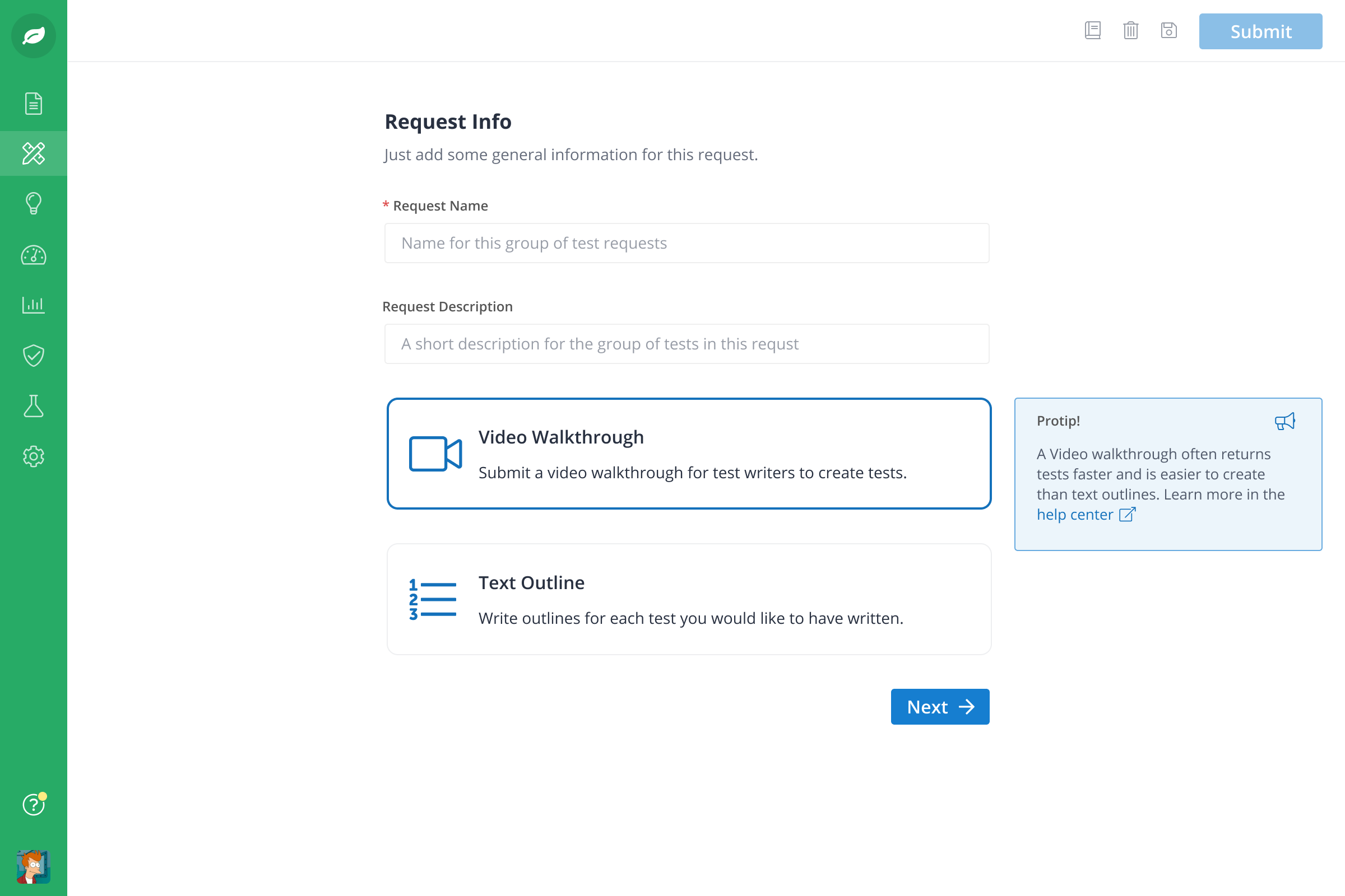Test Designer screen 2