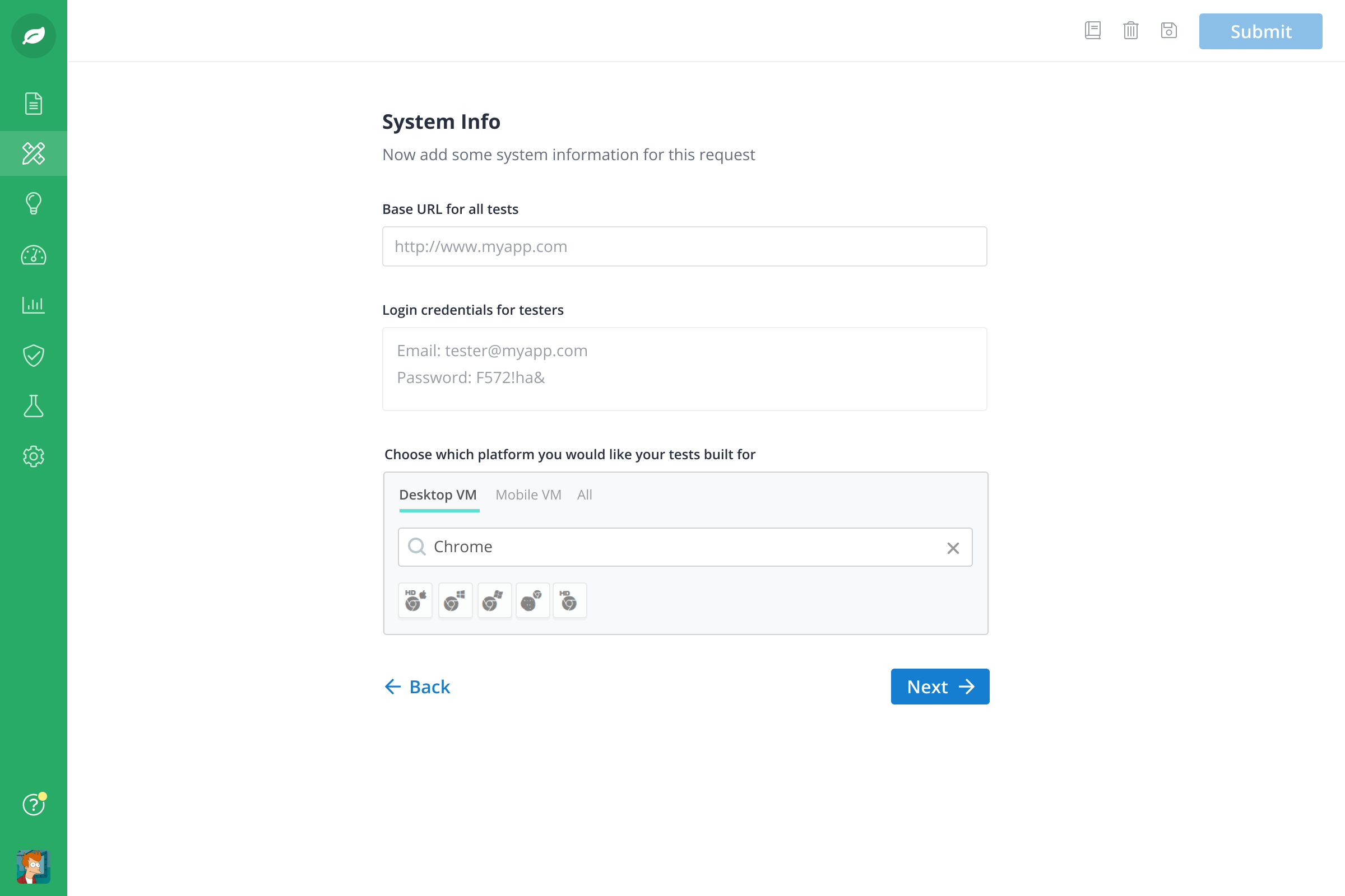 Test Designer screen 3