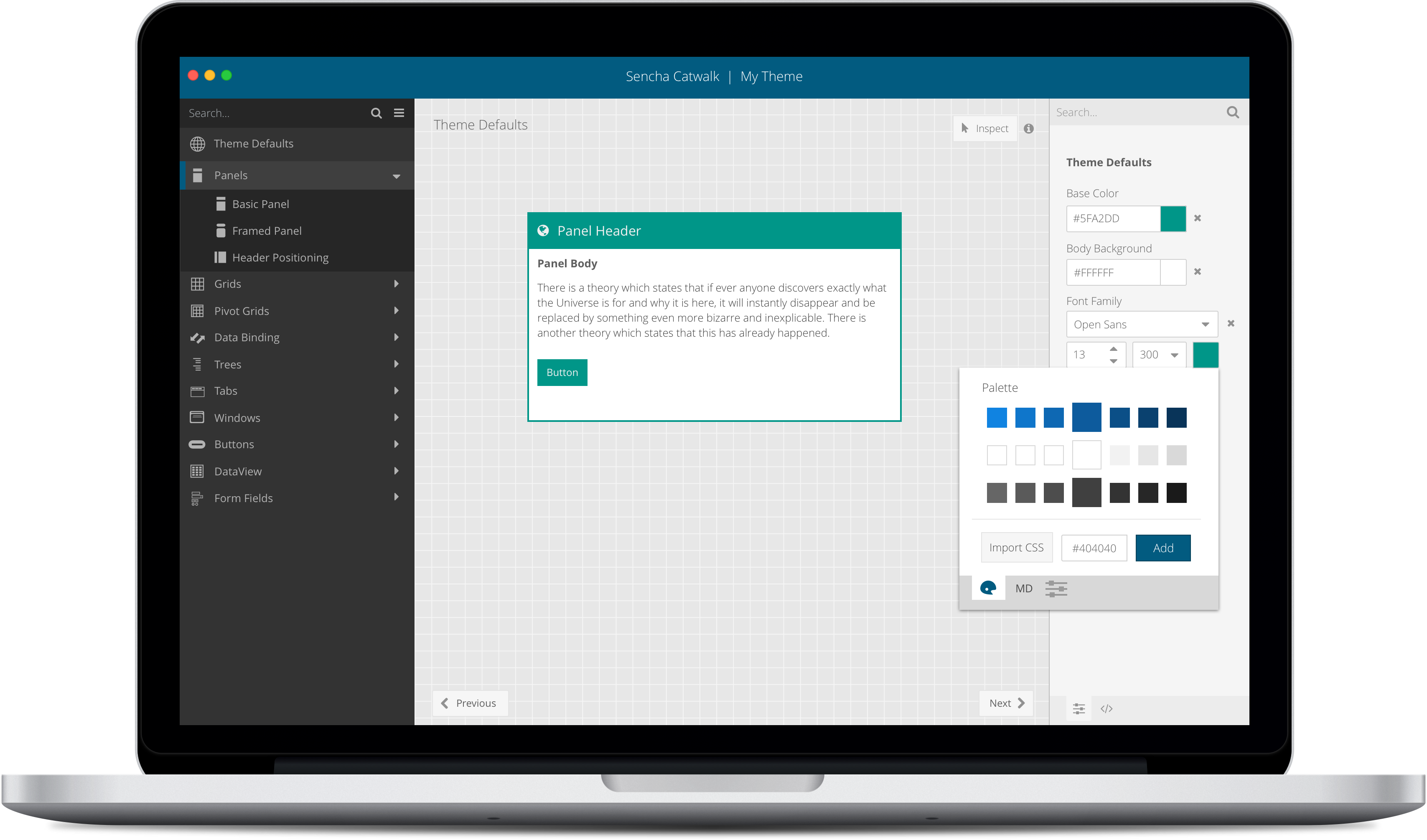 Sencha Themer interface